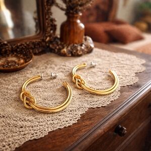 Elegant Golden Knot Hoop Earrings - Pre-loved